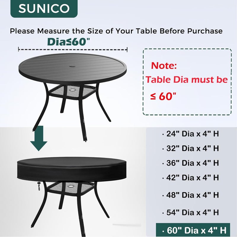 SUNICO Outdoor Round Dining Table Cover 60" Dia, Patio Table Cover Round for Patio Circle Coffee Table & Dining Table & Picnic Table.Windproof, Waterproof, Stain-Resistant, Durable Table Cover - Image 2